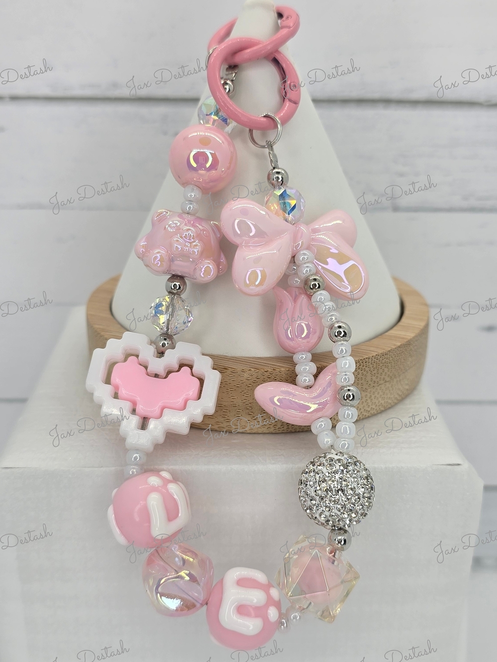 Pink Bow and Heart Beaded Phone/Purse/Key Lanyard CH4378